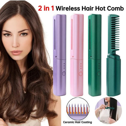 Wireless Hair Straightener Comb, USB Rechargeable